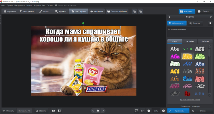 Добавление текста в ФотоМАСТЕР