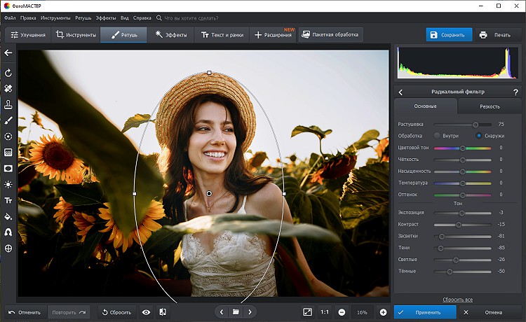 Применяем радиальный фильтр