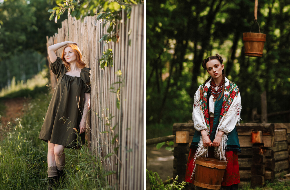 Тематическая фотосессия у деревянного забора и колодца