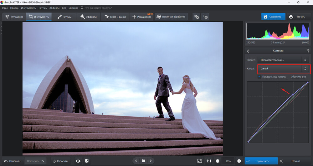 Тонировка в синий цвет