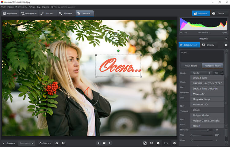 Добавление надписей